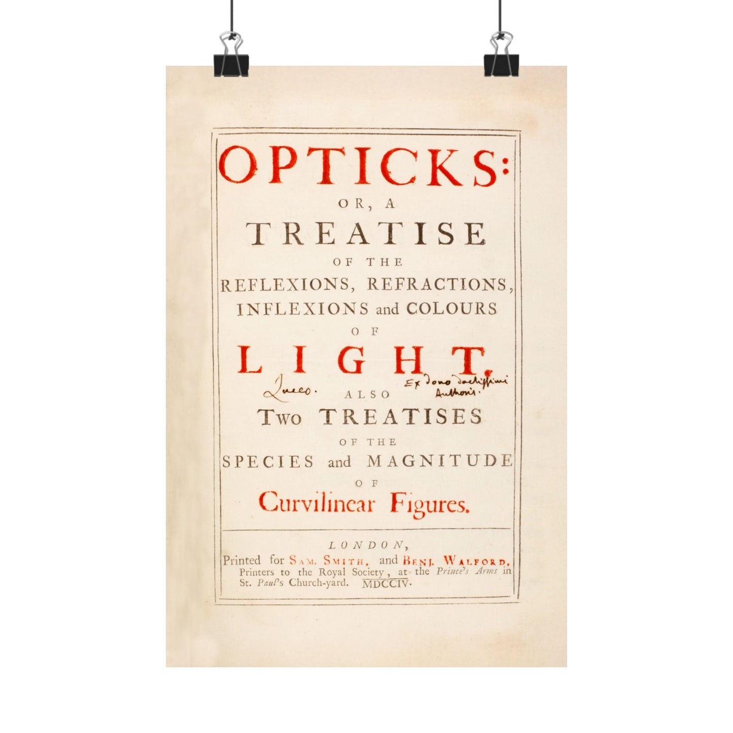 Newton's Opticks Halley Gift - Matte Vertical Poster