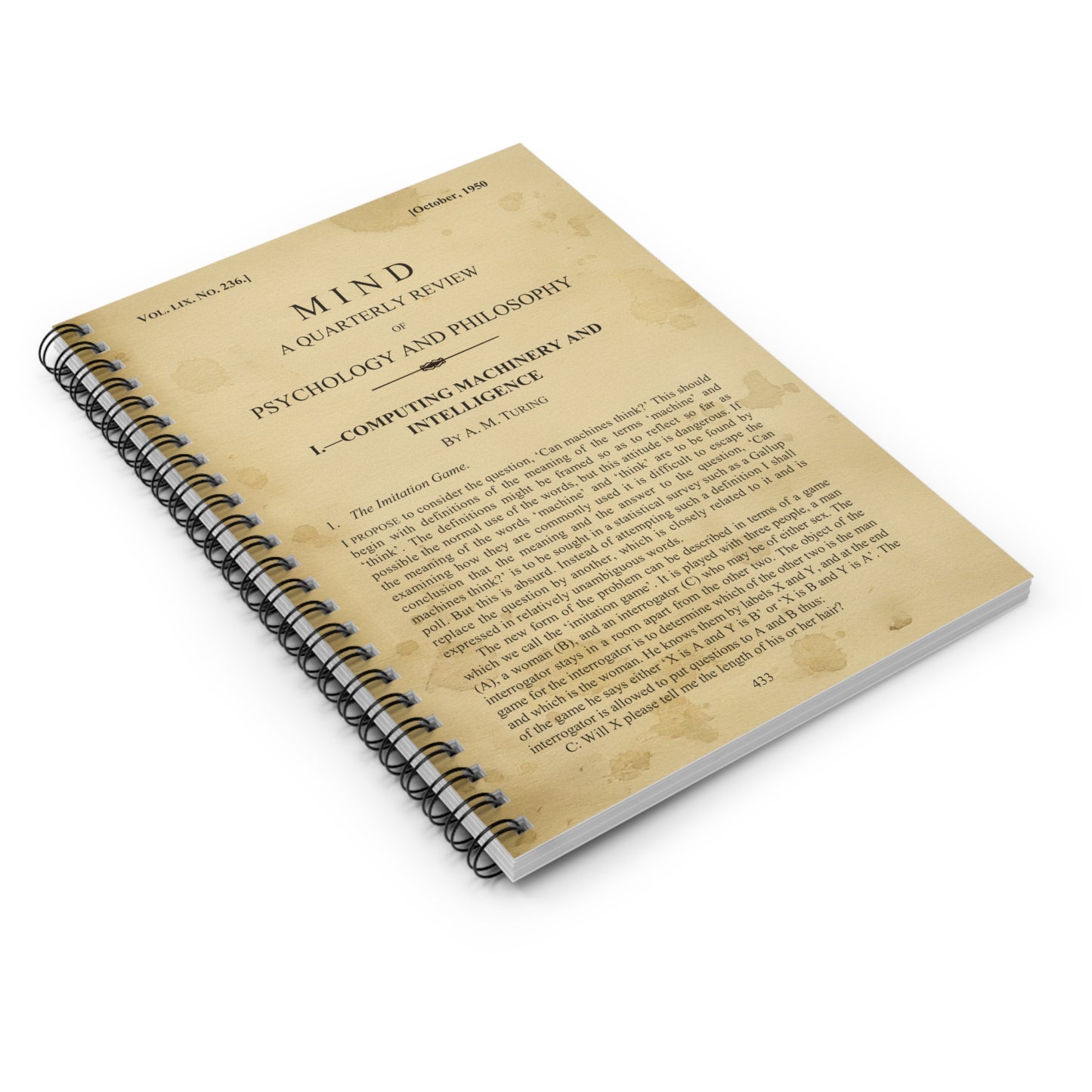 Turing's Computing Machinery and Intelligence Spiral Notebook