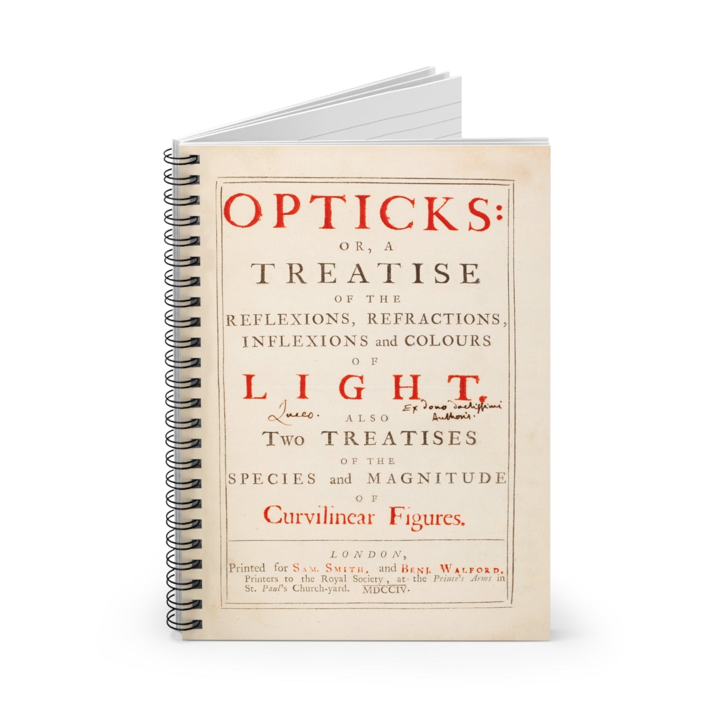 Newton's Opticks Halley Gift Spiral Notebook