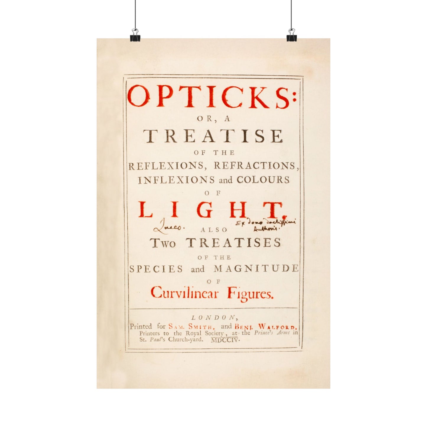 Newton's Opticks Halley Gift - Matte Vertical Poster