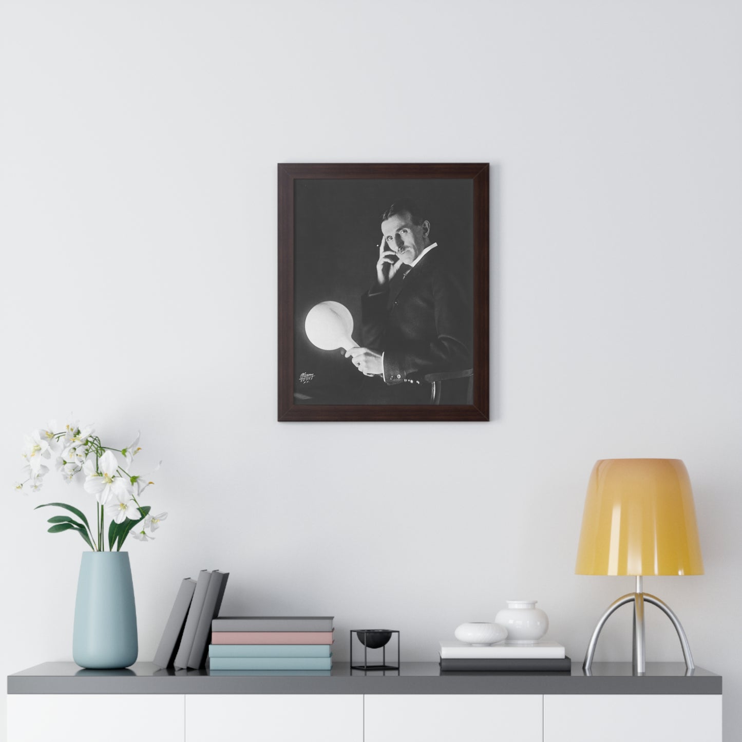 Nikola Tesla Portrait Framed Premium Poster