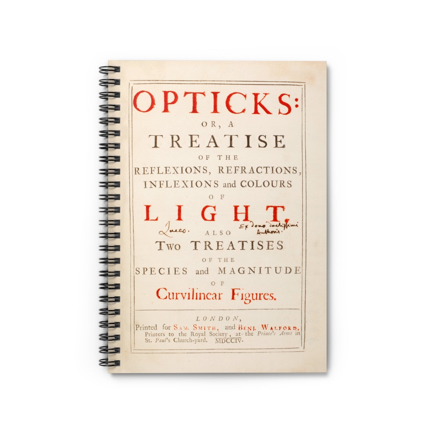 Newton's Opticks Halley Gift Spiral Notebook