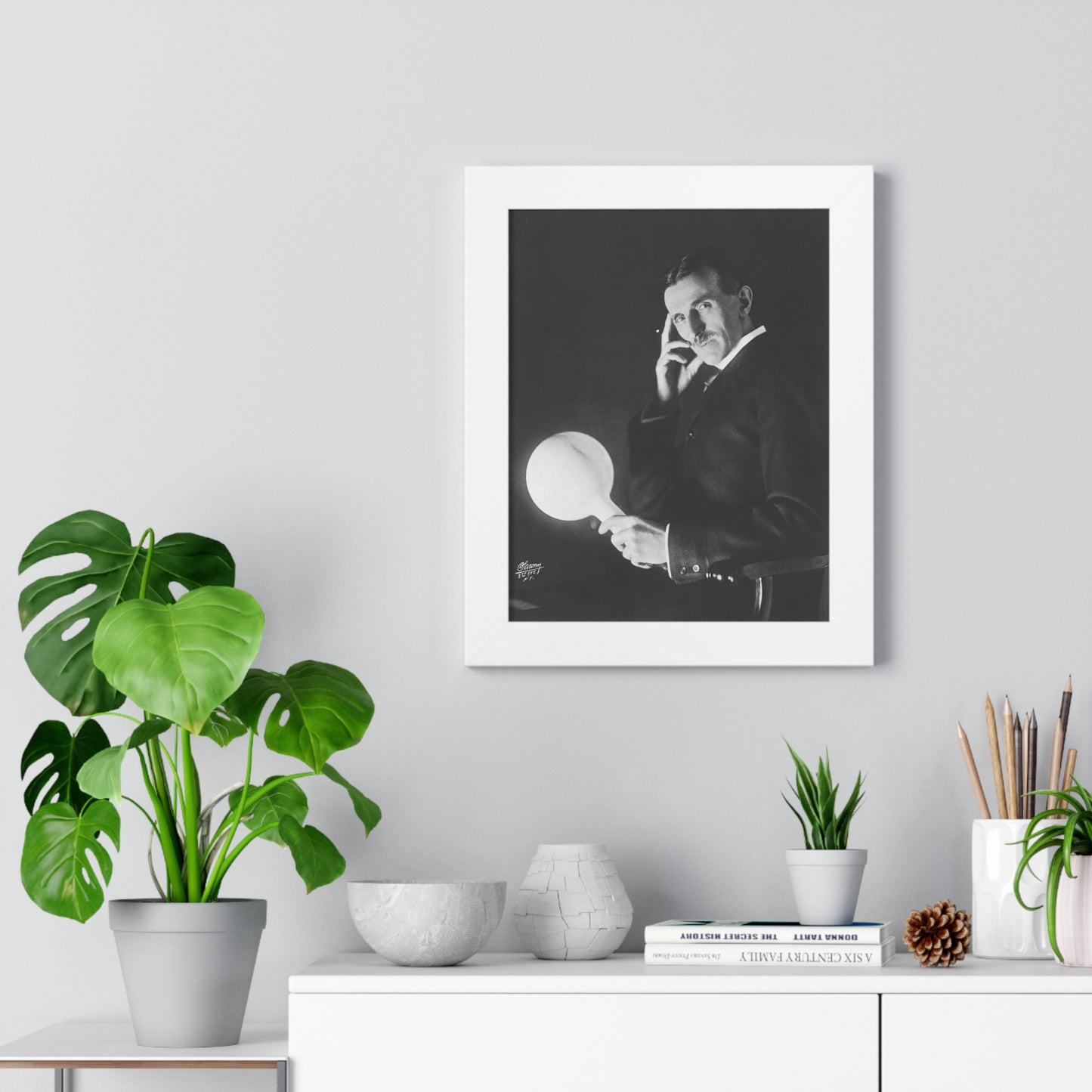 Nikola Tesla Portrait Framed Premium Poster