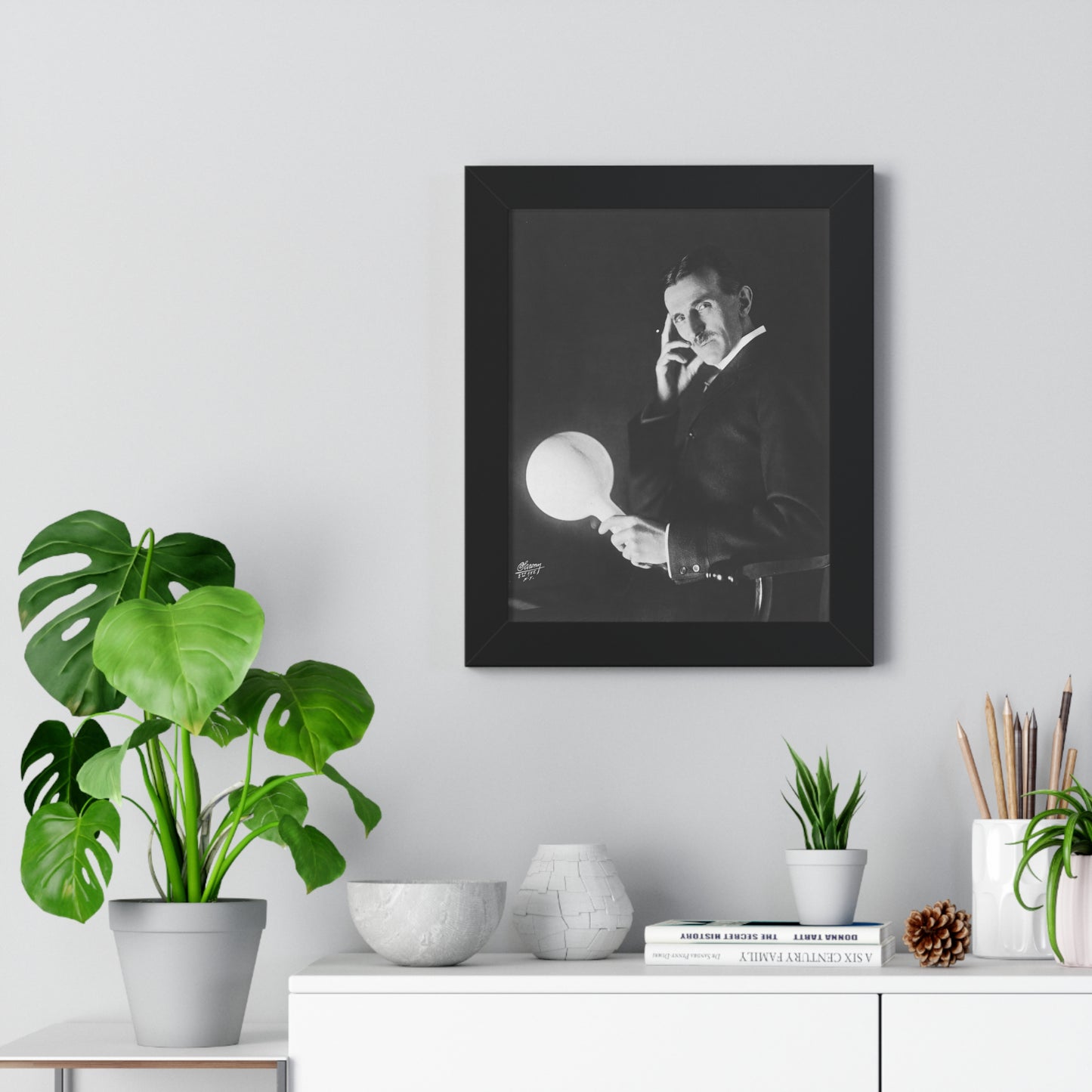 Nikola Tesla Portrait Framed Premium Poster