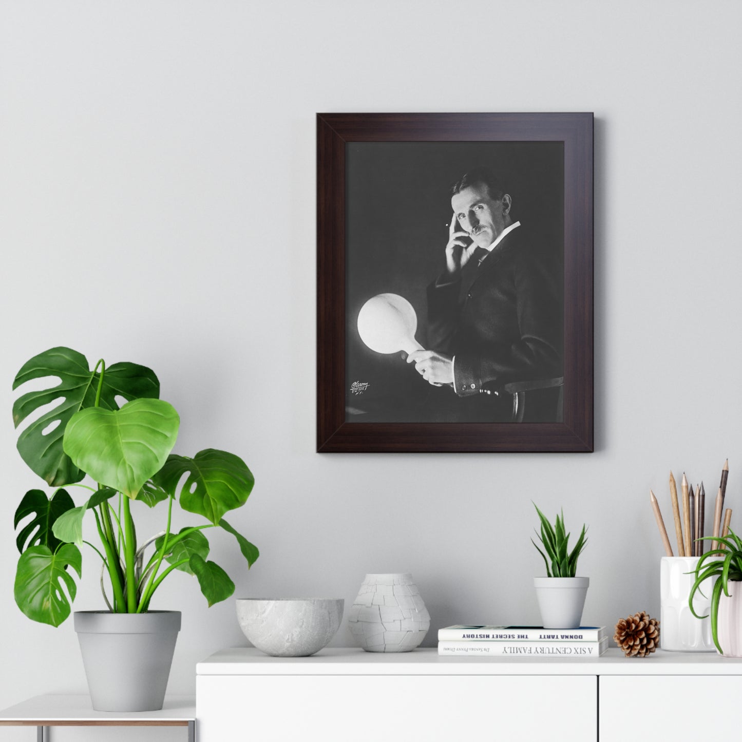 Nikola Tesla Portrait Framed Premium Poster