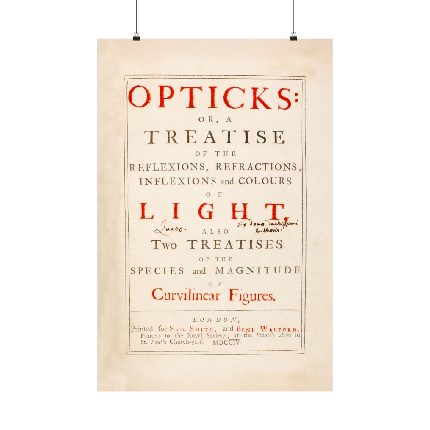 Newton's Opticks Halley Gift - Matte Vertical Poster