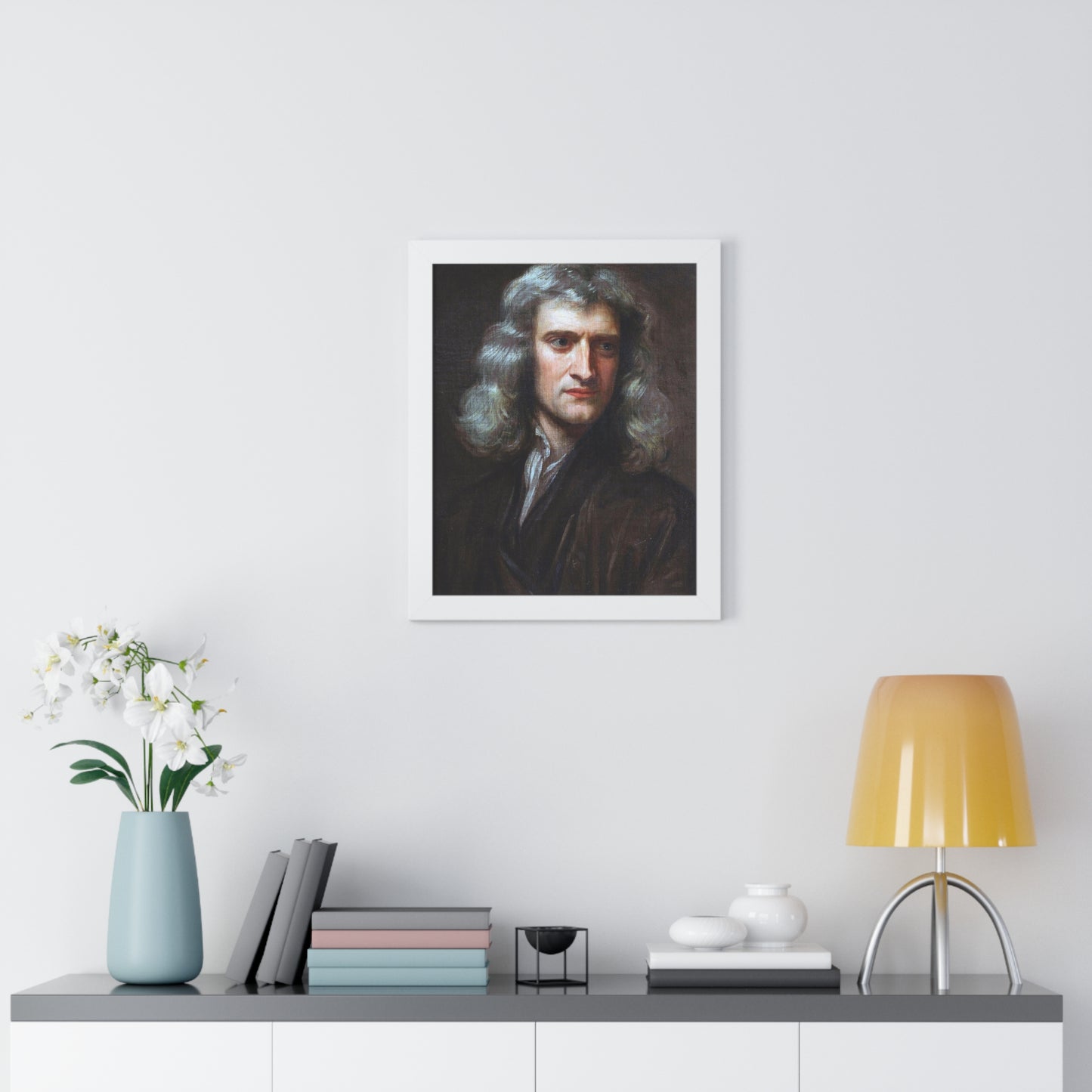 Framed Portrait of Isaac Newton by Godfrey Kneller