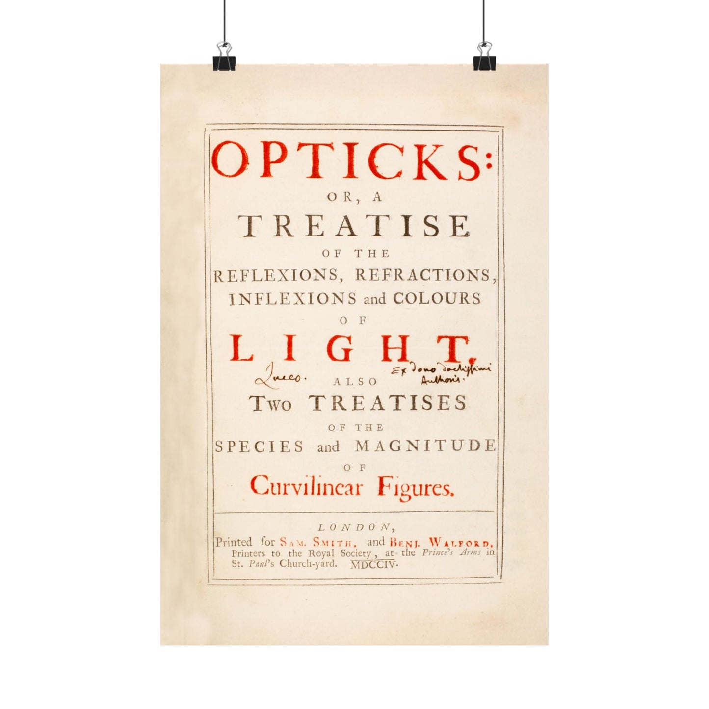 Newton's Opticks Halley Gift - Matte Vertical Poster