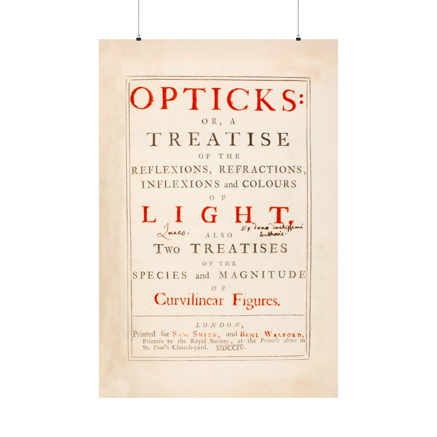 Newton's Opticks Halley Gift - Matte Vertical Poster